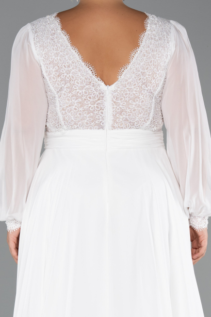 Robe Grande Taille Longue Mousseline Blanc ABU5276