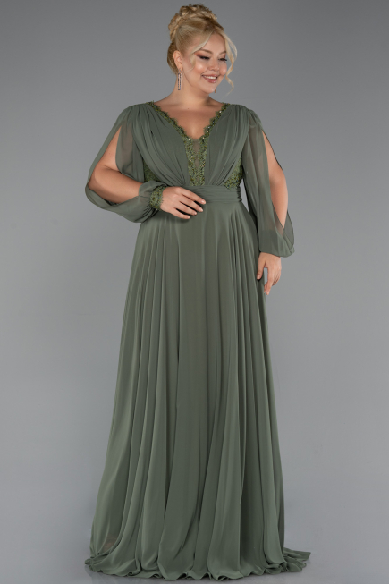 Robe Grande Taille Longue Mousseline Kaki ABU5276