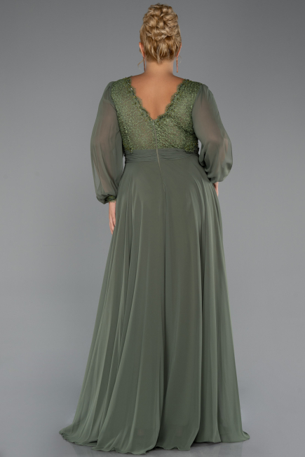 Robe Grande Taille Longue Mousseline Kaki ABU5276