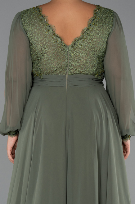 Robe Grande Taille Longue Mousseline Kaki ABU5276