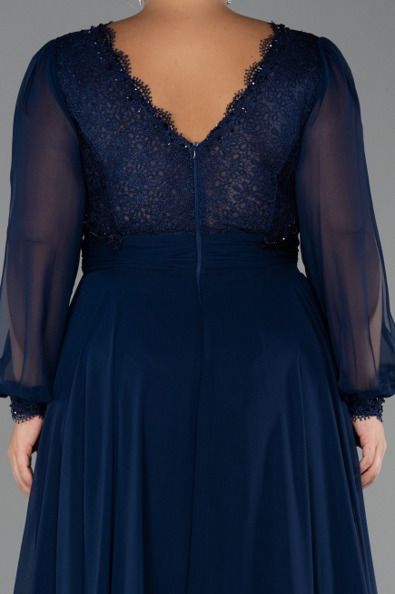 Robe Grande Taille Longue Mousseline Bleu Marine ABU5276