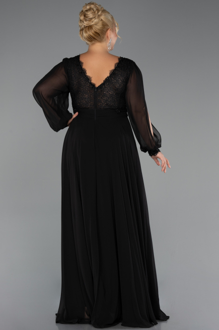 Robe Grande Taille Longue Mousseline Noir ABU5276