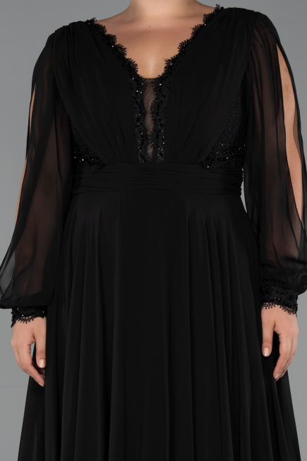 Robe Grande Taille Longue Mousseline Noir ABU5276