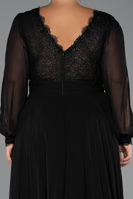 Robe Grande Taille Longue Mousseline Noir ABU5276