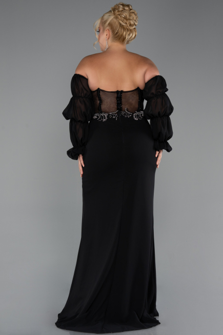 Robe De Soirée Grande Taille Longue Mousseline Noir ABU5242