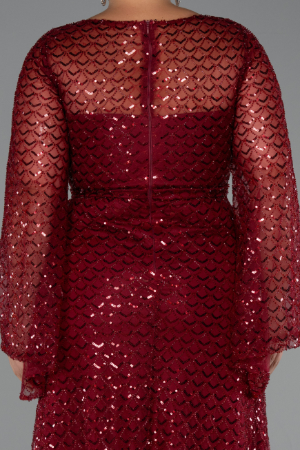 Robe De Soirée Grande Taille Longue Perlé Rouge Bordeaux ABU5243