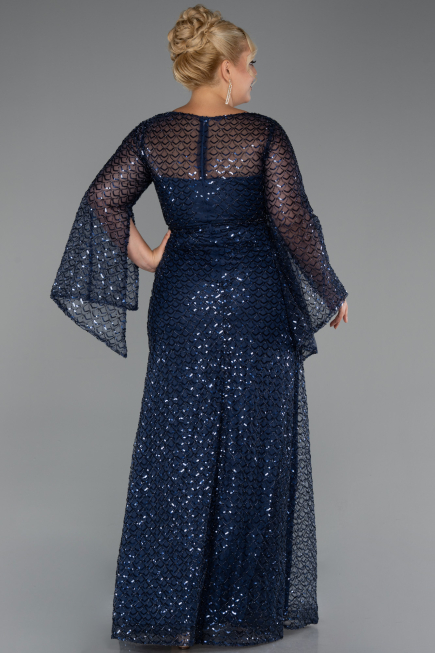 Robe De Soirée Grande Taille Longue Perlé Bleu Marine ABU5243