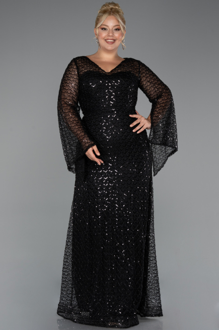 Robe De Soirée Grande Taille Longue Perlé Noir ABU5243