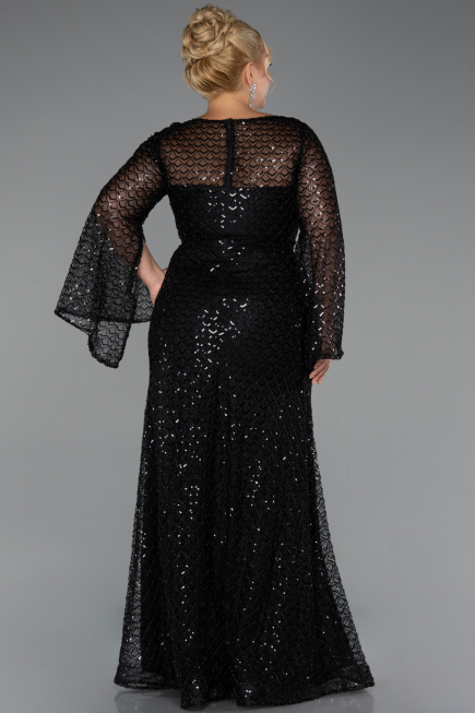 Robe De Soirée Grande Taille Longue Perlé Noir ABU5243