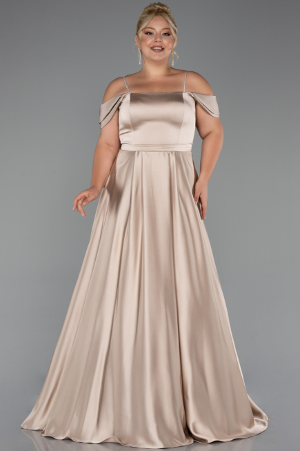 Robe de Soirée Grande Taille Longue Satin Beige ABU5251