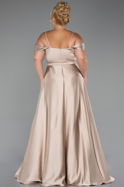 Robe de Soirée Grande Taille Longue Satin Beige ABU5251