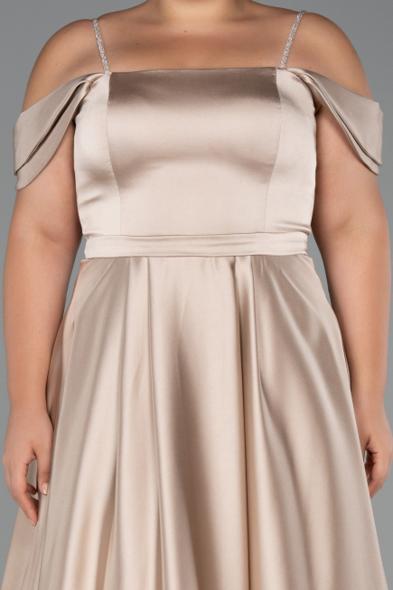 Robe de Soirée Grande Taille Longue Satin Beige ABU5251