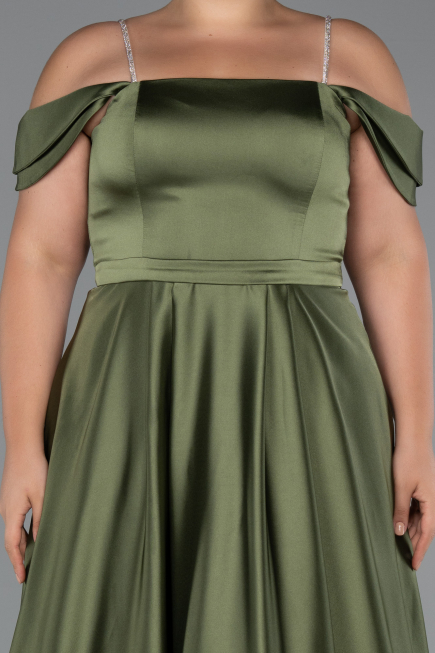 Robe de Soirée Grande Taille Longue Satin Kaki ABU5251