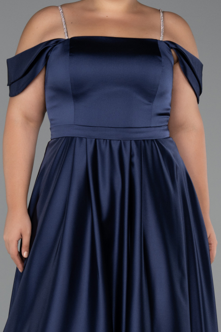 Robe de Soirée Grande Taille Longue Satin Bleu Marine ABU5251