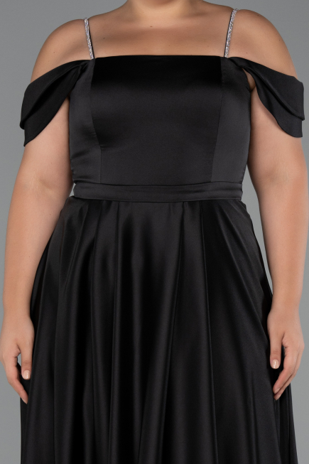 Robe de Soirée Grande Taille Longue Satin Noir ABU5251