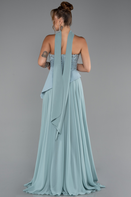 Robe de Soirée Longue Mousseline Turquoise ABU5280