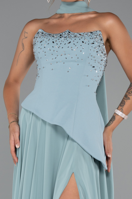 Robe de Soirée Longue Mousseline Turquoise ABU5280