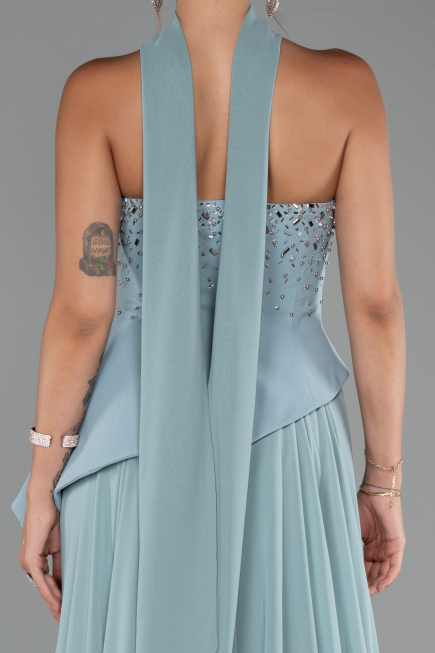 Robe de Soirée Longue Mousseline Turquoise ABU5280