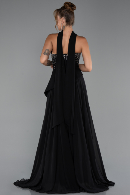 Robe de Soirée Longue Mousseline Noir ABU5280