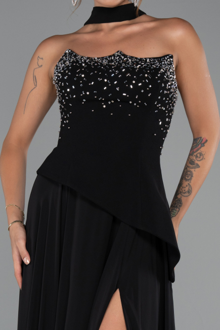 Robe de Soirée Longue Mousseline Noir ABU5280