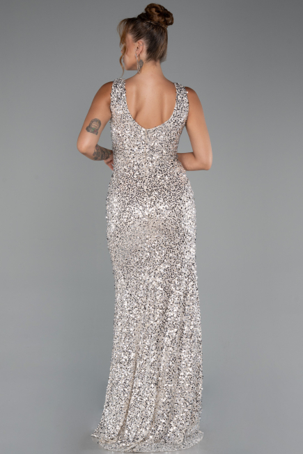 Robe de Soirée Longue Beige ABU5281