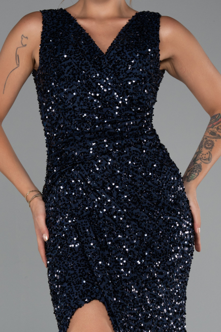 Robe de Soirée Longue Bleu Marine ABU5281