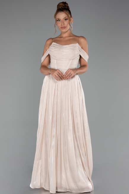 Robe de Cérémonie Longue Mousseline Beige ABU5283