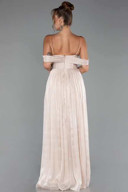 Robe de Cérémonie Longue Mousseline Beige ABU5283