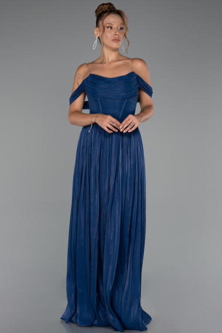 Robe de Cérémonie Longue Mousseline Bleu Marine ABU5283