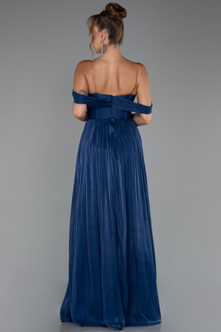 Robe de Cérémonie Longue Mousseline Bleu Marine ABU5283