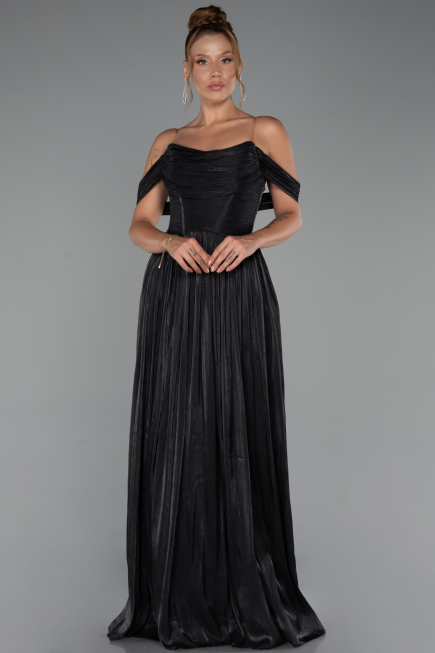 Robe de Cérémonie Longue Mousseline Noir ABU5283