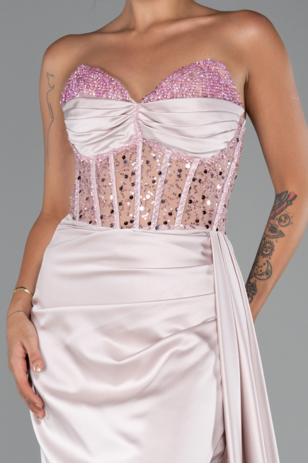 Robe de Soirée Longue Satin Poudre ABU5288