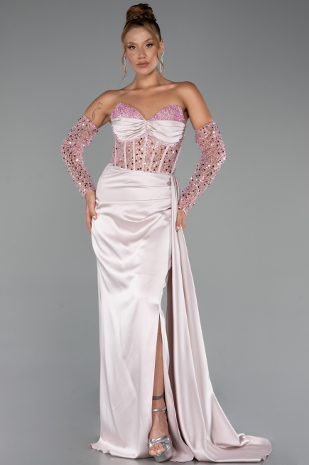 Robe de Soirée Longue Satin Poudre ABU5288