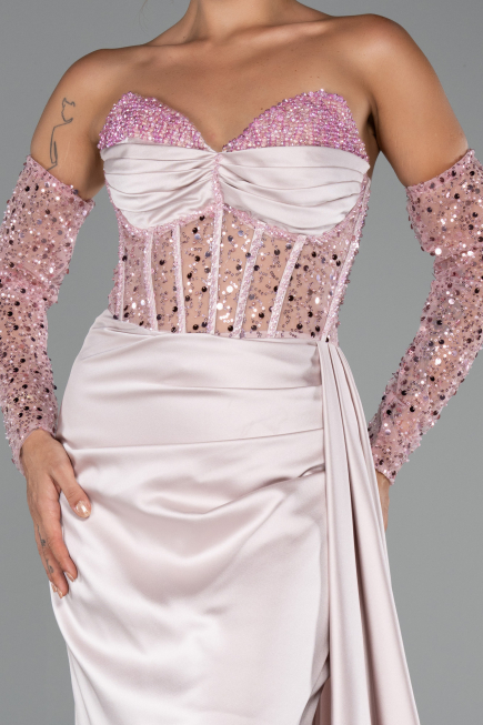 Robe de Soirée Longue Satin Poudre ABU5288