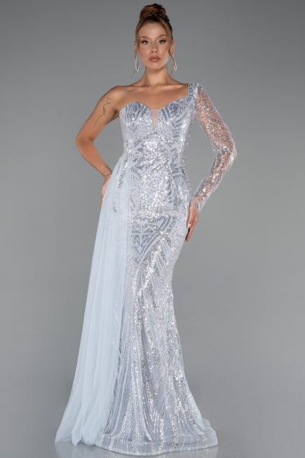 Robe de Soirée Longue Perlé Bleu clair ABU5269