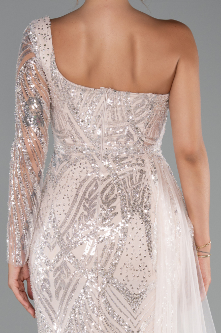 Robe de Soirée Longue Perlé Poudre ABU5269