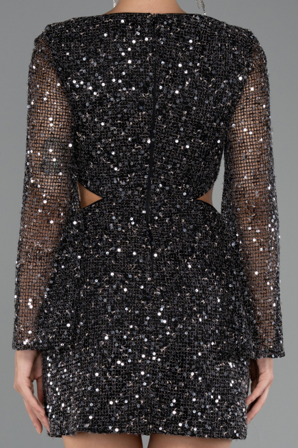 Robe De Soirée Courte Squameuse Noir ABK2438