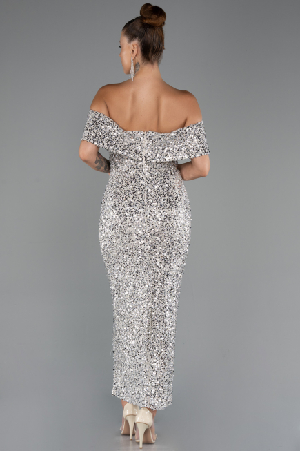 Robe De Soirée Midi Beige ABK2440