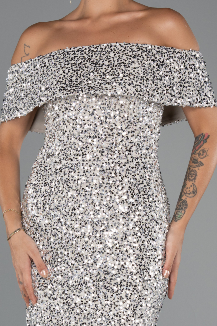 Robe De Soirée Midi Beige ABK2440
