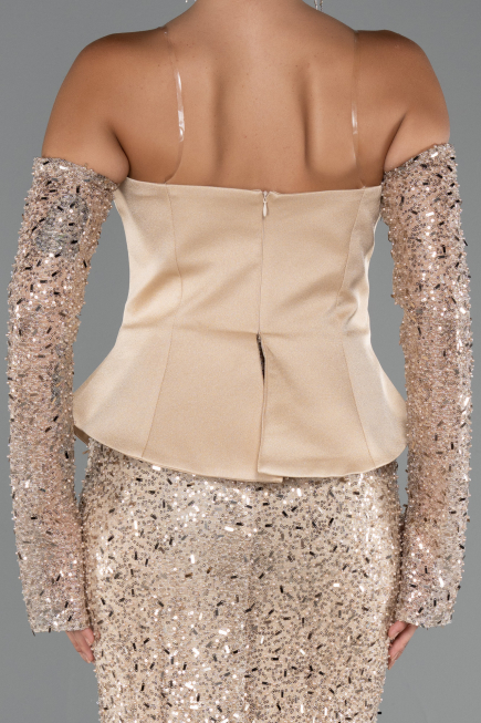 Robe de Soirée Longue Perlé Or ABU5303