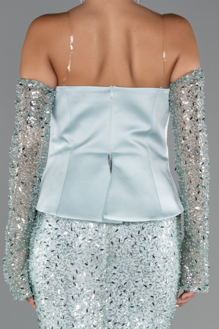 Robe de Soirée Longue Perlé Menthe ABU5303