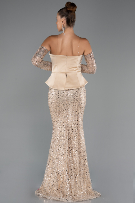 Robe de Soirée Longue Perlé Or ABU5303