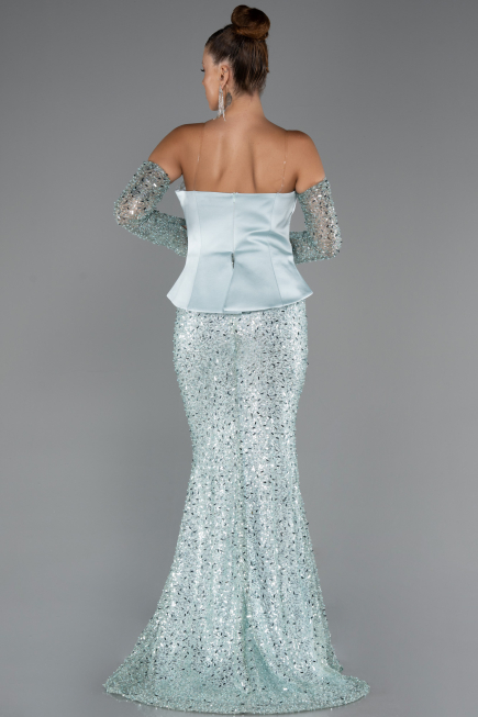Robe de Soirée Longue Perlé Menthe ABU5303