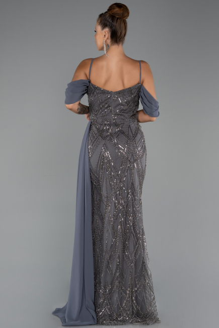 Robe de Soirée Longue Perlé Anthracite ABU5316