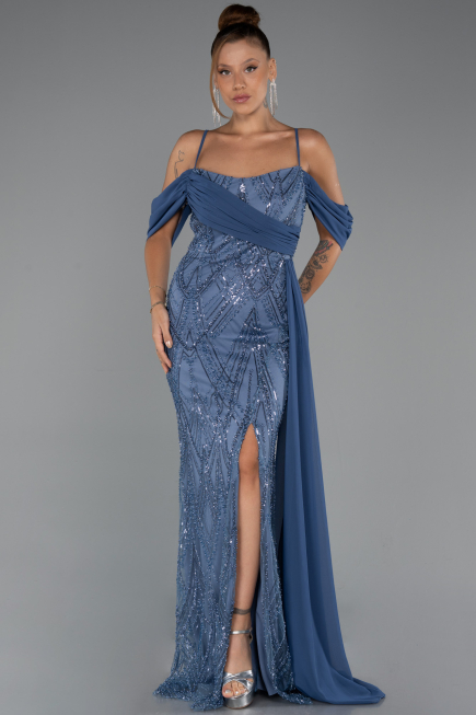 Robe de Soirée Longue Perlé Indigo ABU5316