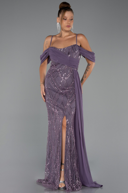 Robe de Soirée Longue Perlé Lavande ABU5316