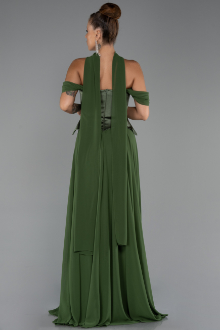 Robe de Soirée Longue Mousseline Kaki ABU5327