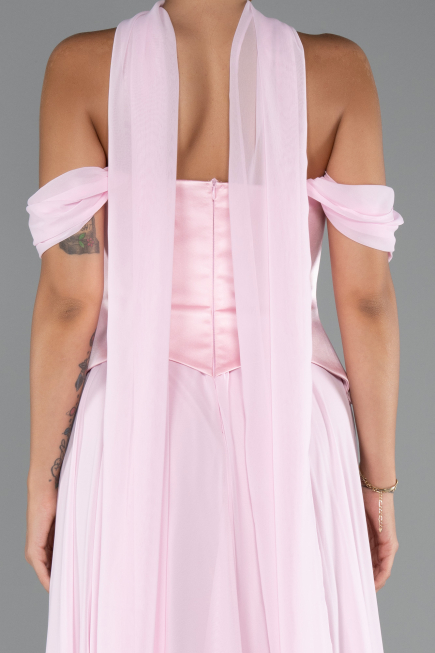 Robe de Soirée Longue Mousseline Poudre ABU5327