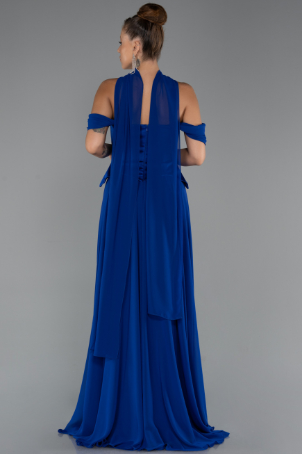 Robe de Soirée Longue Mousseline Bleu Saxe ABU5327