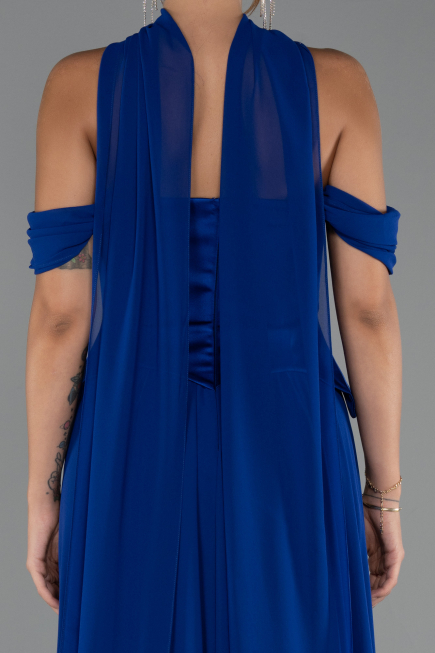 Robe de Soirée Longue Mousseline Bleu Saxe ABU5327